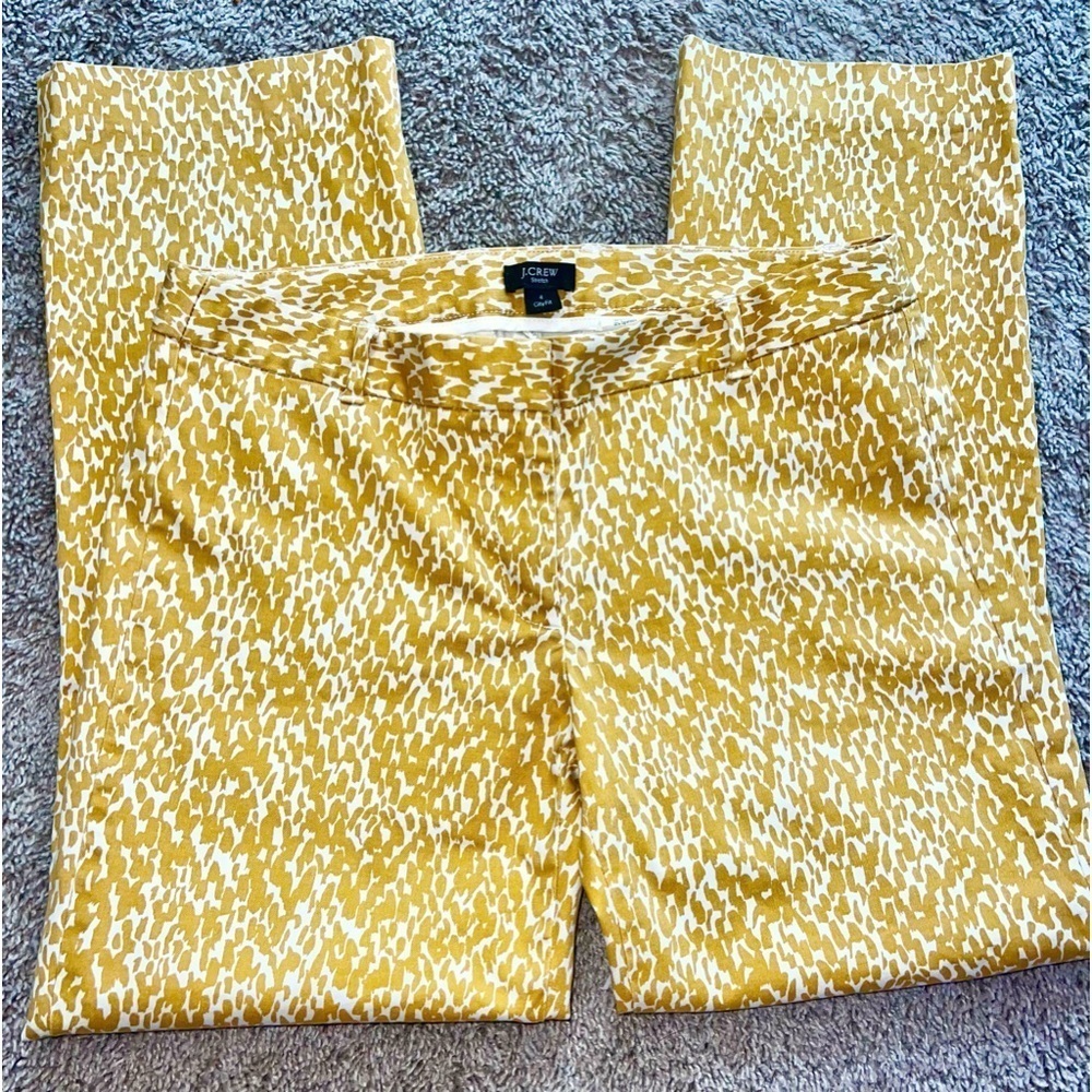 J. CREW City Fit Stretch animal leopard print Ankle Pants yellow gold